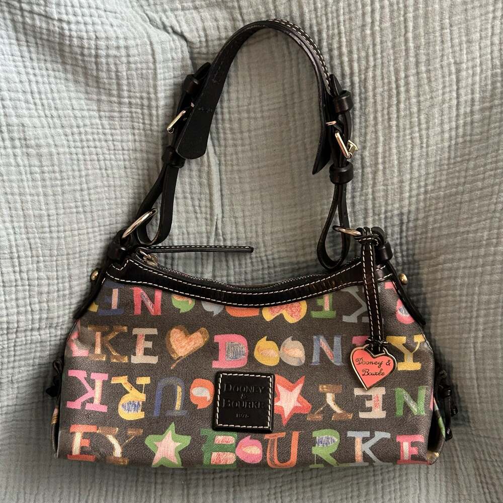 Vintage Dooney & Bourke Multi-Color Letter Print Small Shoulder Bag